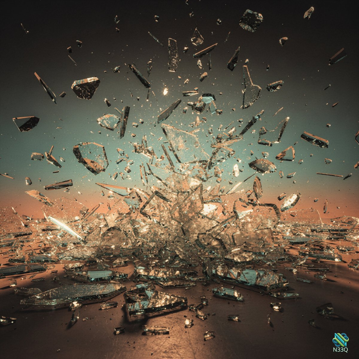Exploding Glass Shards Over Cityscape