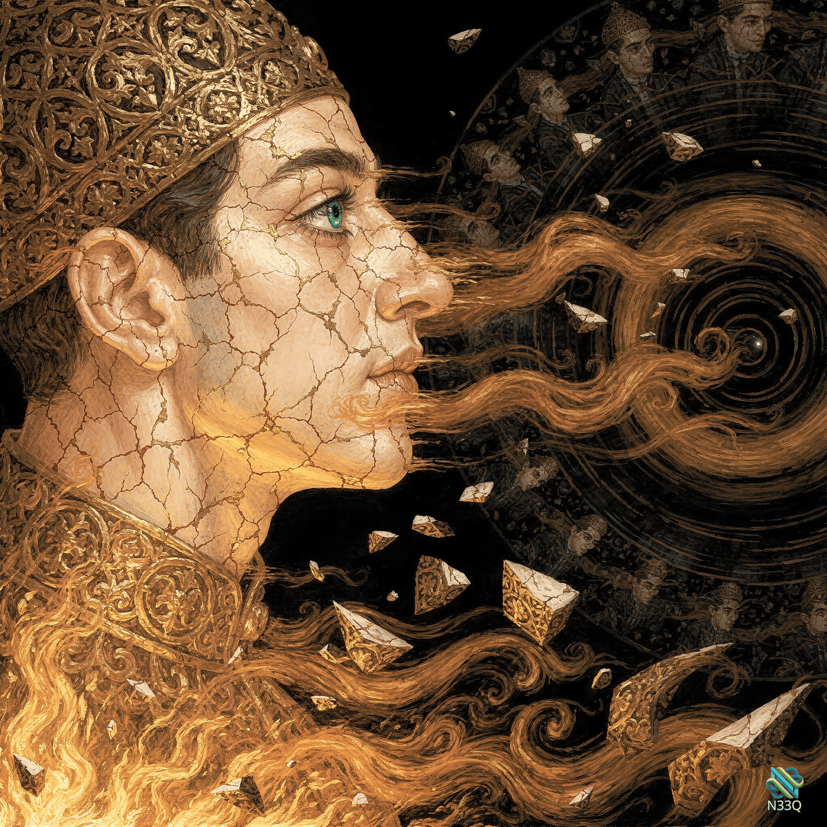 Cracked Golden King with Hair Vortex