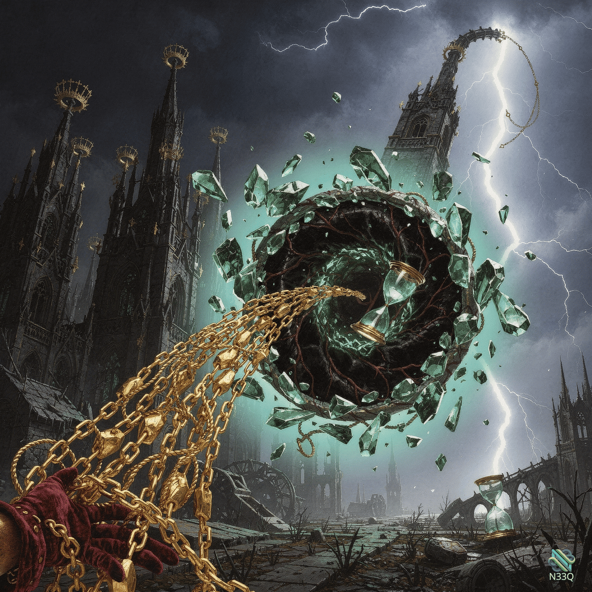 Red Glove Shatters Emerald Crystal Vortex
