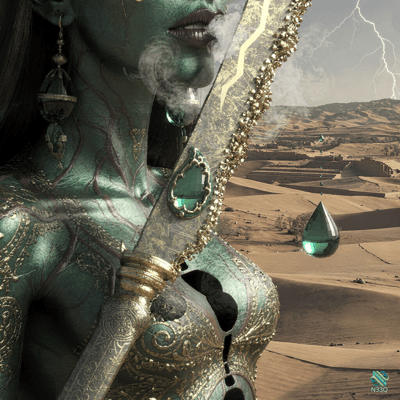Green Skinned Goddess in Lightning Desert