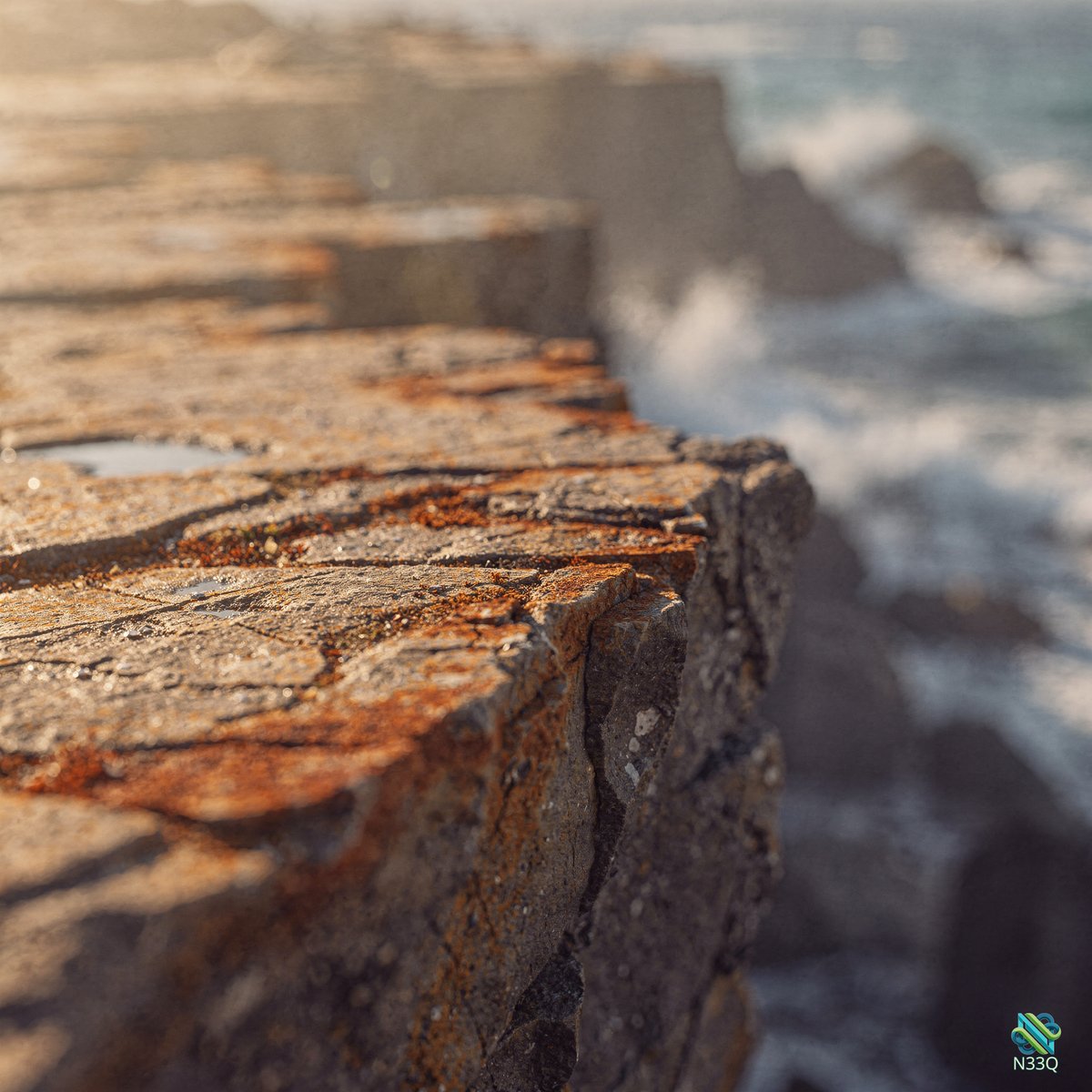 Rusted Concrete Seawall Edge by Ocean
