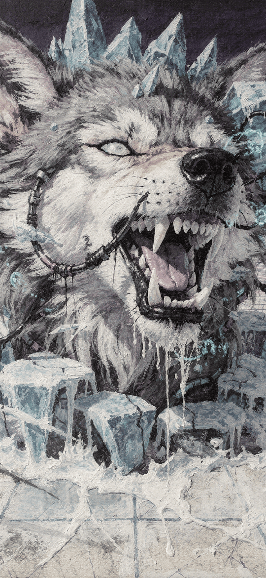 Snarling Wolf in Crystal Ice Ruins
