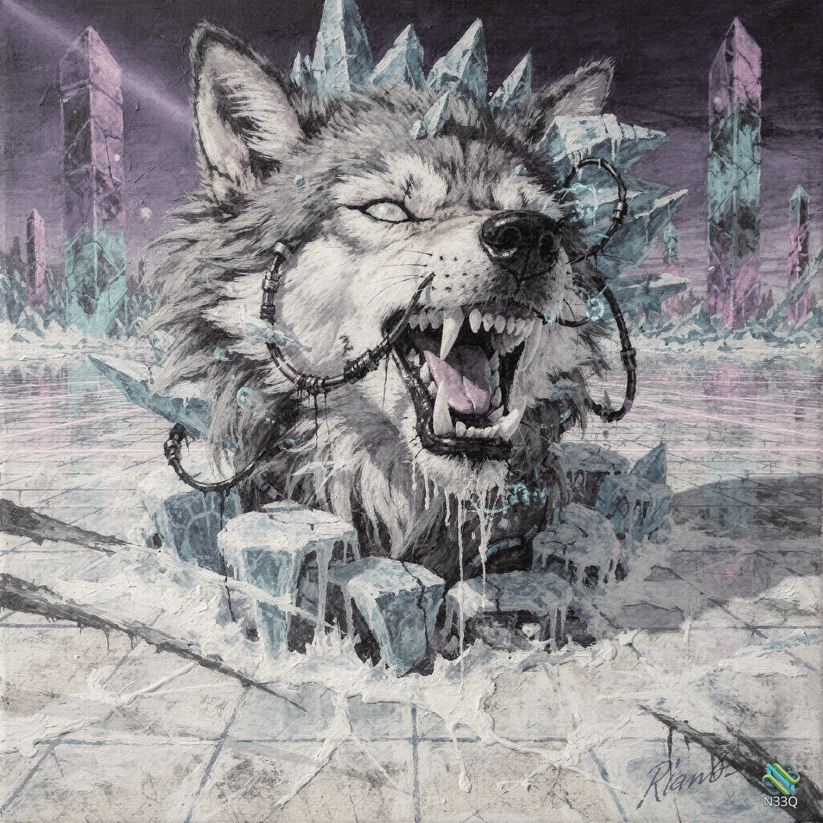 Snarling Wolf in Crystal Ice Ruins