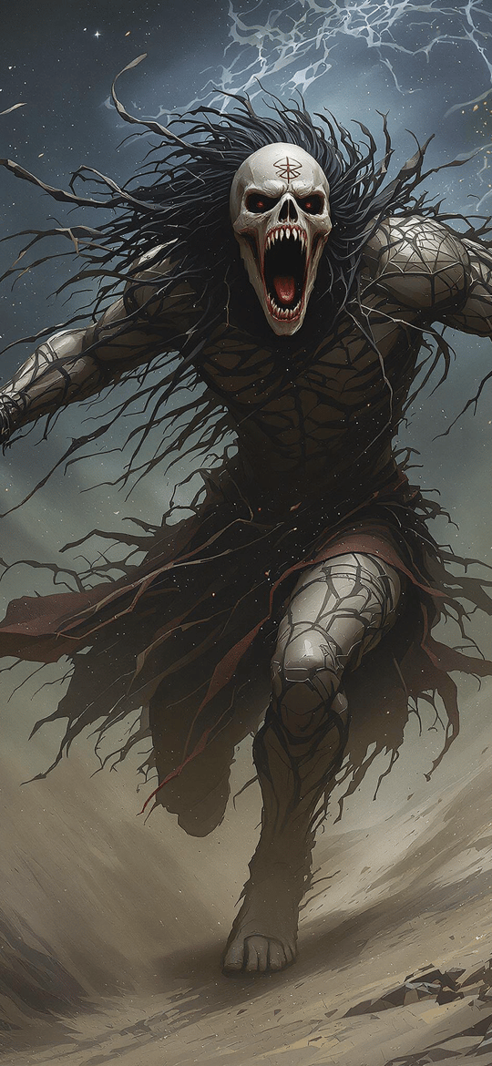 Skeletal Demon Charging Through Lightning Storm