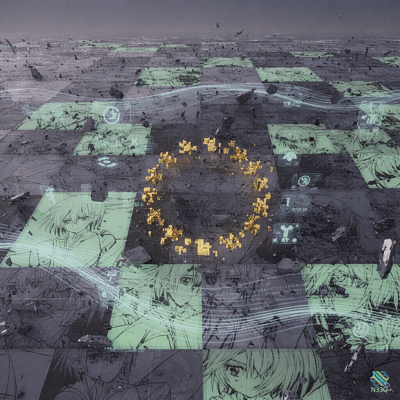 Yellow Pixel Ring Over Anime Grid Wasteland