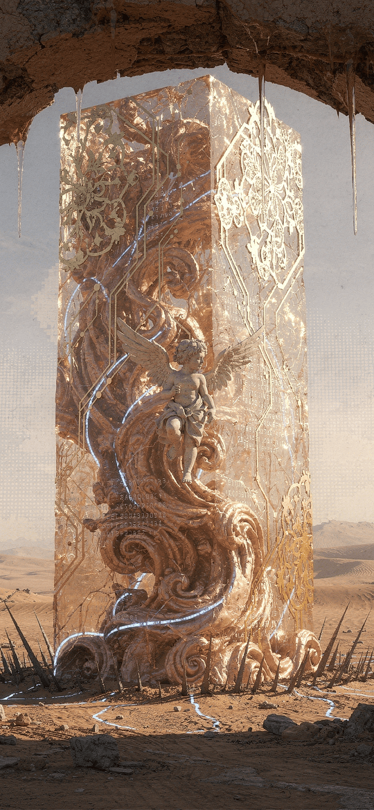 Glowing Angel Monolith in Desert Archway