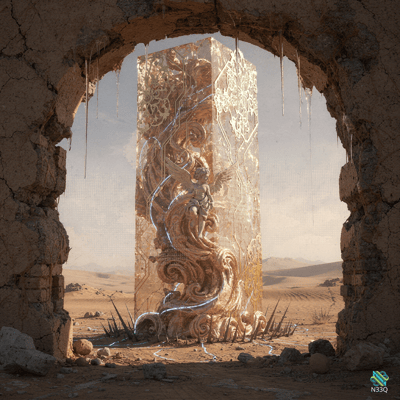 Glowing Angel Monolith in Desert Archway