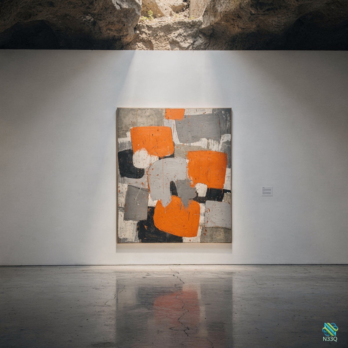 Abstract Geometric Painting in Orange and Gray