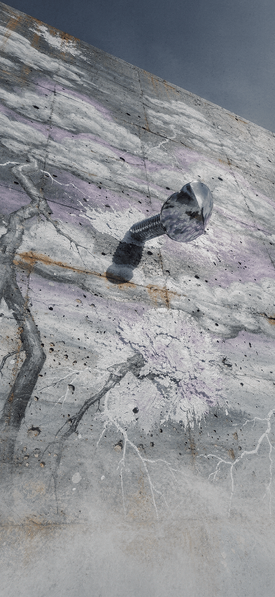 Storm-Marked Concrete Wall with a Broken Pipe