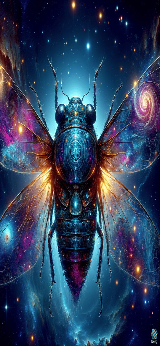 Cosmic Cicada with Nebula Wings in Space