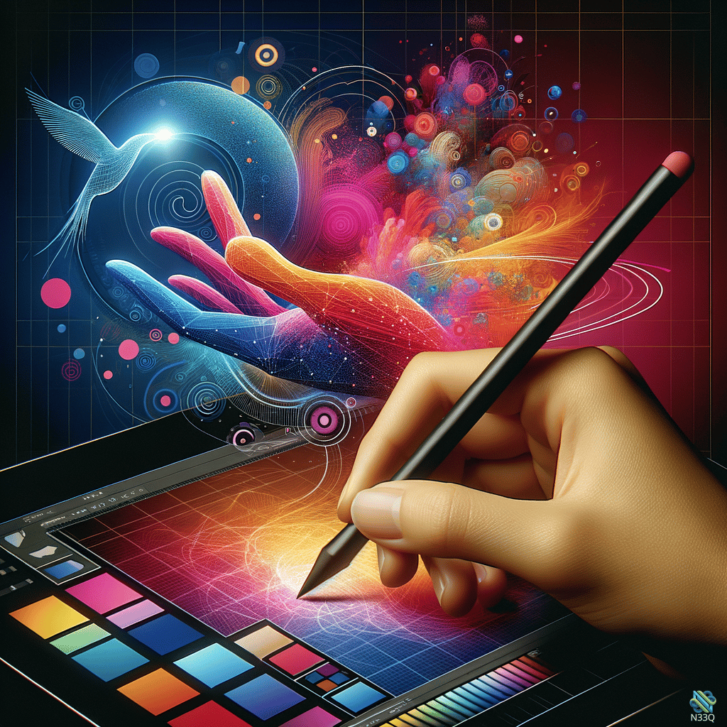 Hand Drawing on Tablet with Colorful Swirls