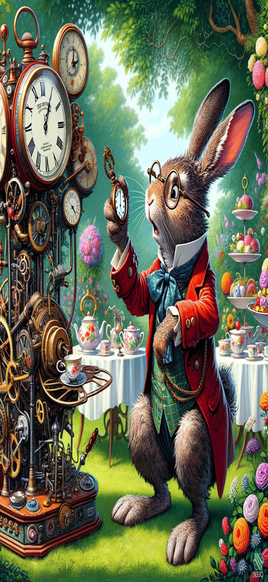 Rabbit Examining Pocket Watch by Steampunk Clock