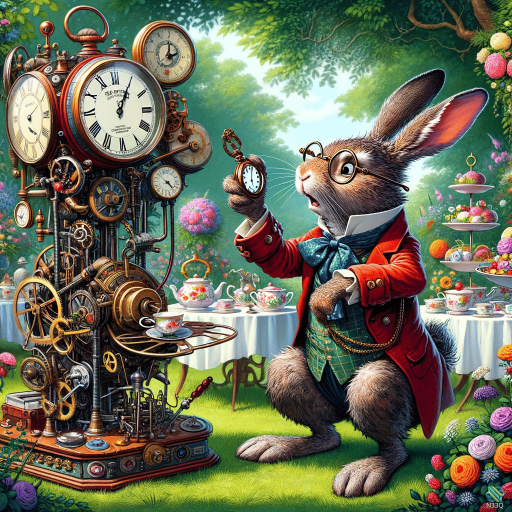 Rabbit Examining Pocket Watch by Steampunk Clock