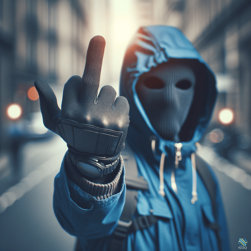 Masked Hooded Figure Flips Middle Finger