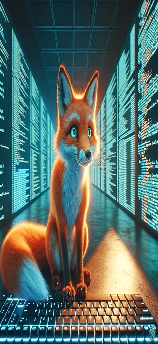 Red Fox on Keyboard in Server Corridor