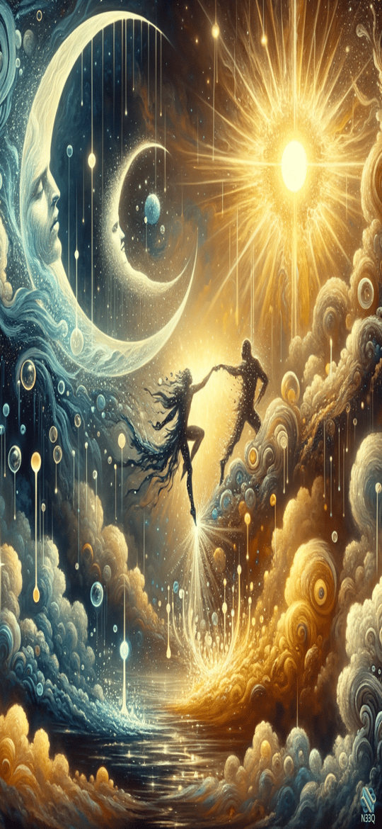 Dancers Leaping Between Sun and Moon