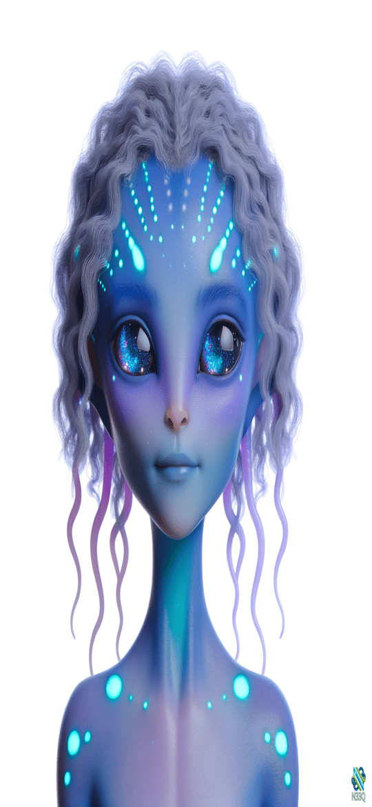 Blue Alien Girl with Glowing Cyan Dots