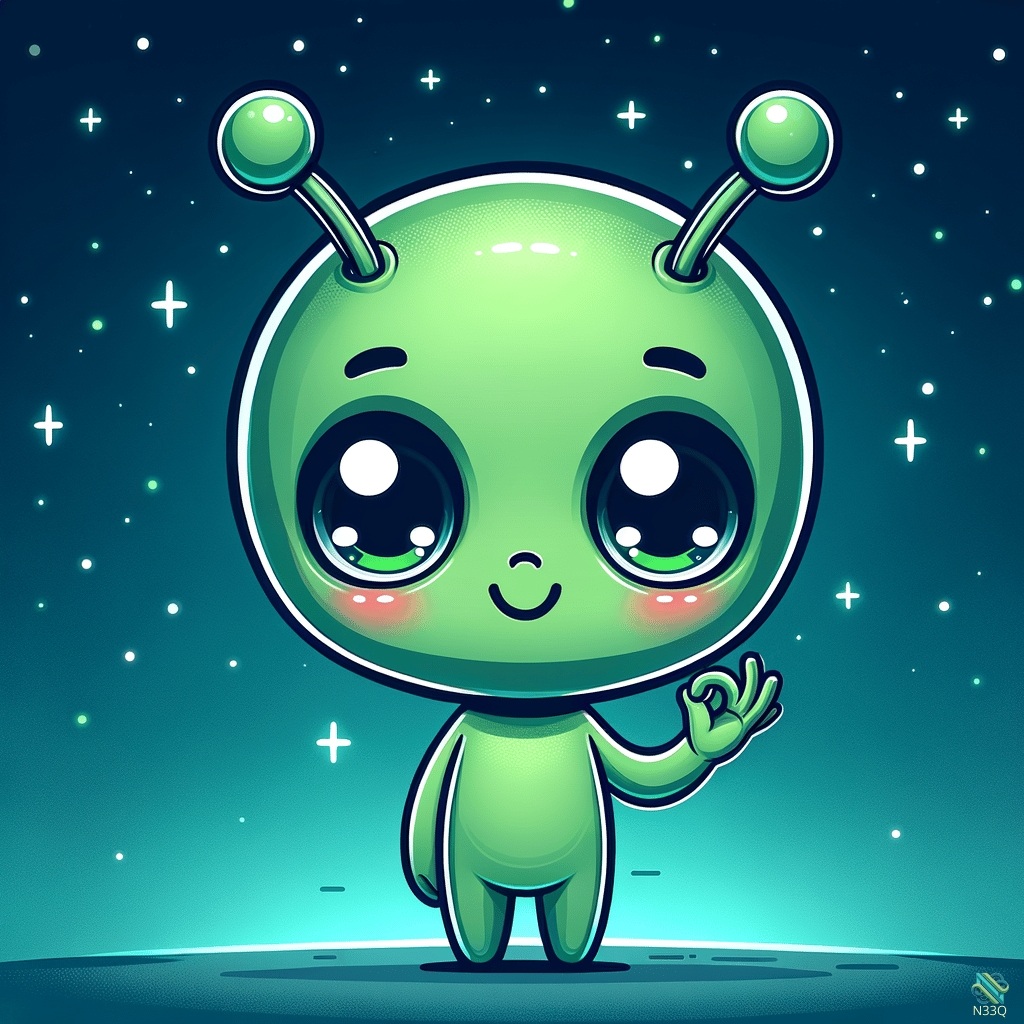Cute Green Alien Waving in Space
