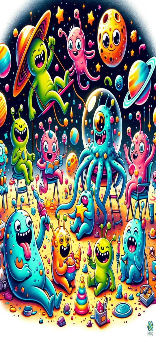 Cute Aliens Playing at Cosmic Playground