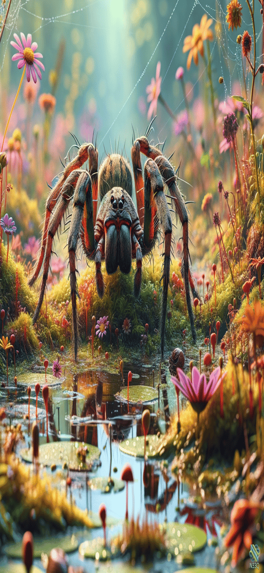 Giant Spider in Vibrant Flower Meadow