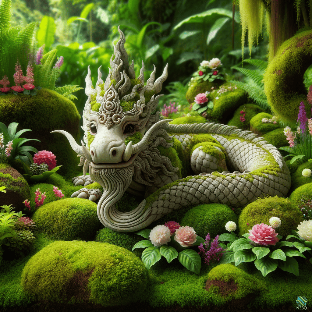 Moss-Covered Stone Dragon in Jungle