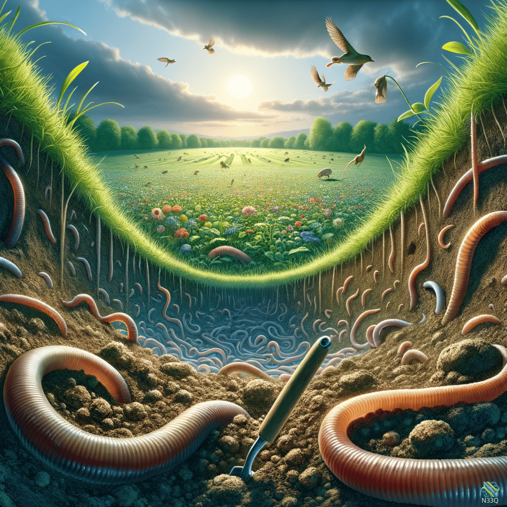 Earthworms Burrowing Under Sunny Flowering Meadow