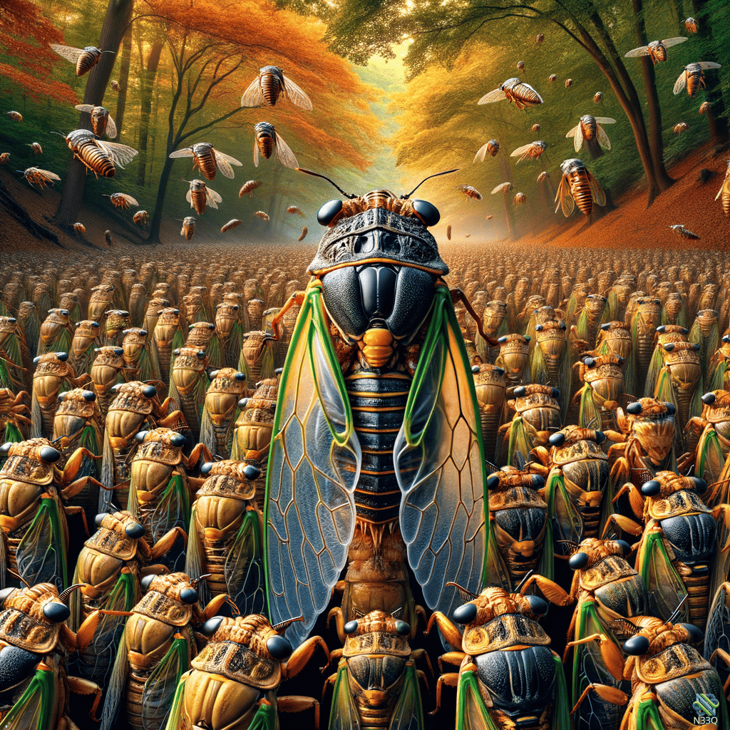 Giant Cicada Amidst Forest Swarm
