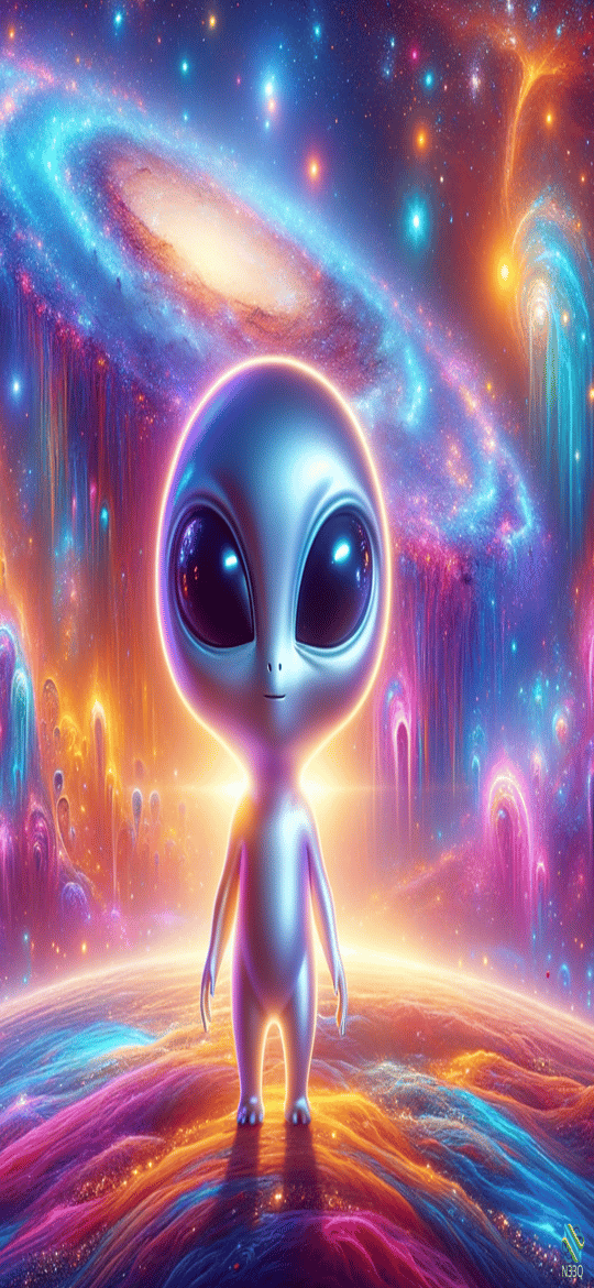 Glowing Alien on Vibrant Nebula Planet