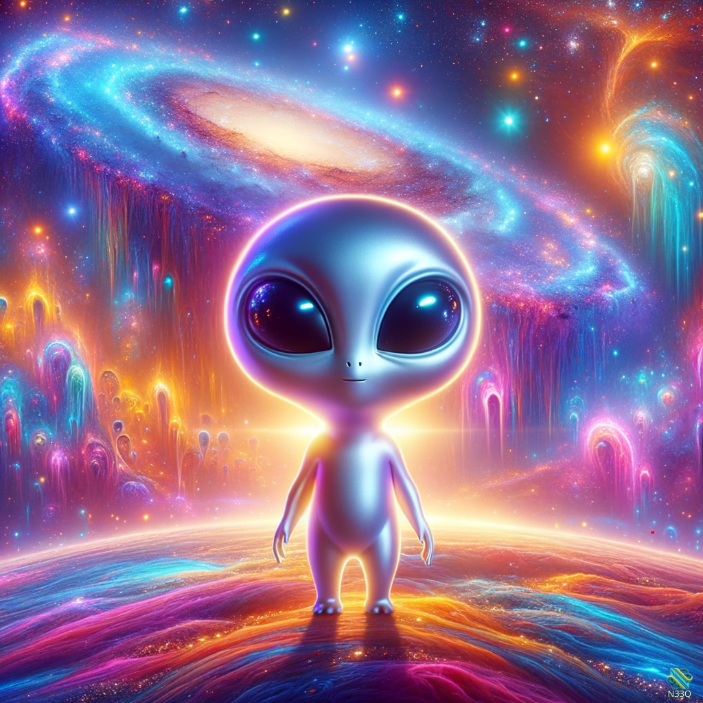 Glowing Alien on Vibrant Nebula Planet
