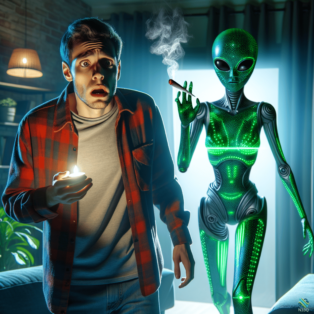 Man Surprised by Glowing Alien Smoking