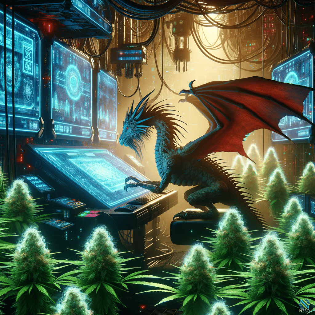 Blue Dragon in Cannabis Cyberpunk Control Room
