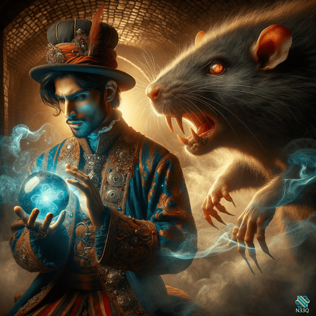 Sorcerer with Glowing Orb and Giant Rat