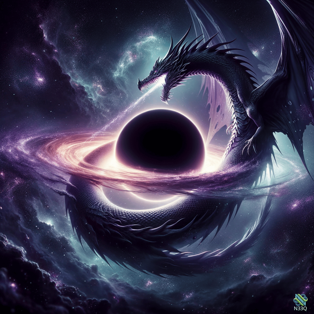 Dragon Coiled Around Ringed Black Hole