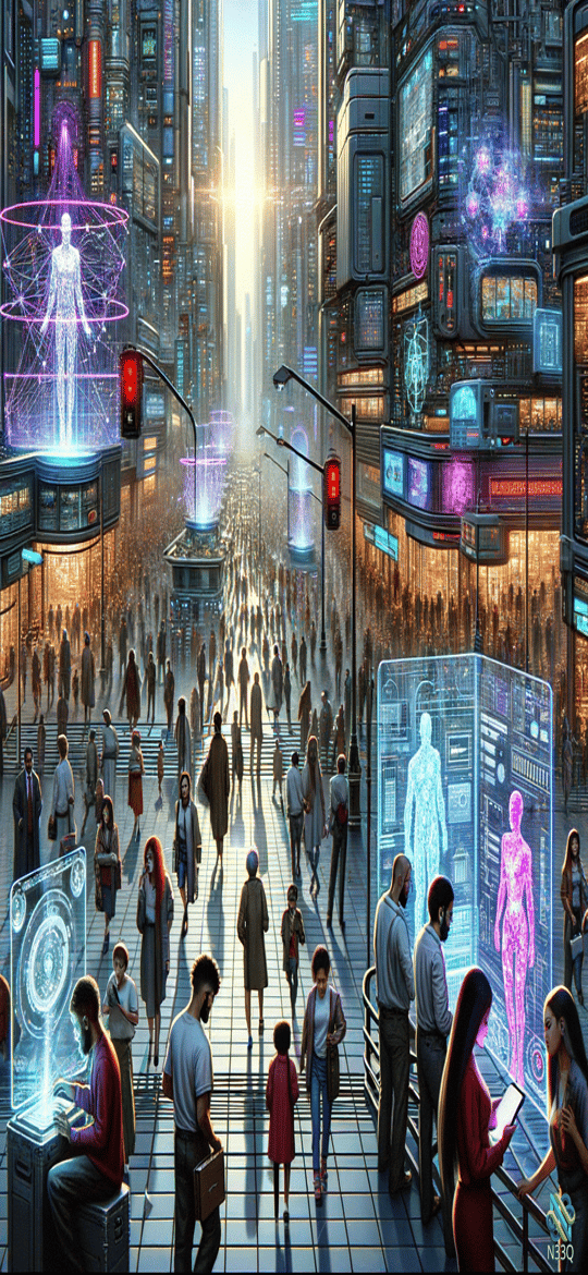 Neon Cyberpunk Street with Holographic Figures