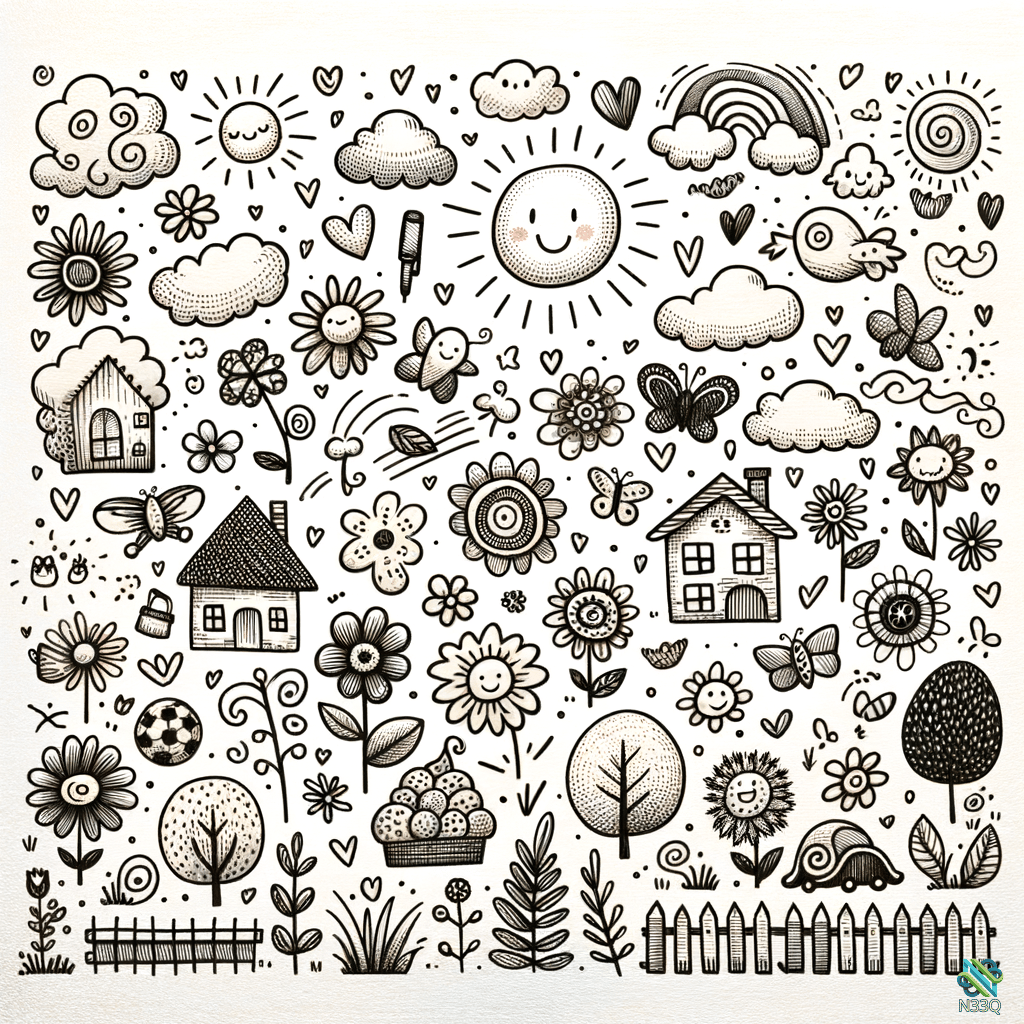 Whimsical Black and White Doodle Collage