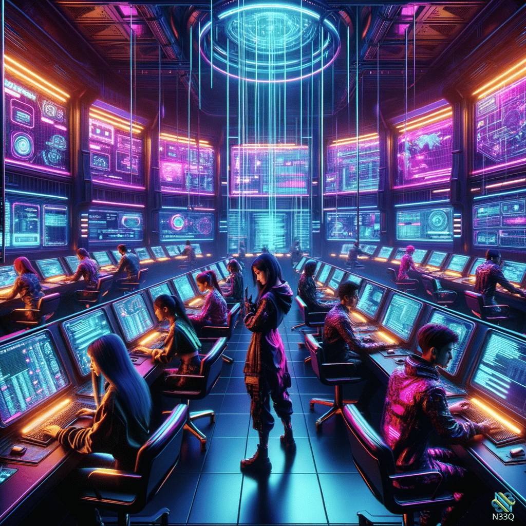 Operators in Neon Cyberpunk Command Center