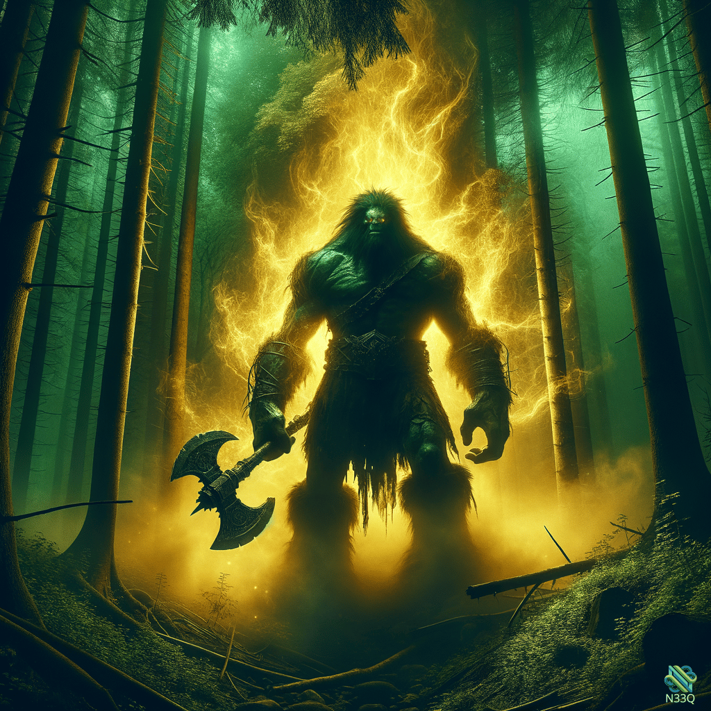 Fiery Troll Warrior in Misty Forest