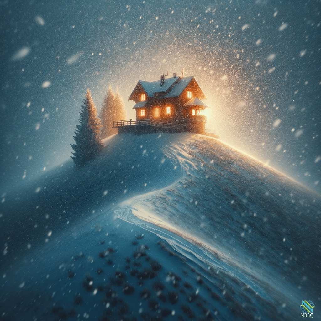 Cozy Cabin on Snowy Hill at Night