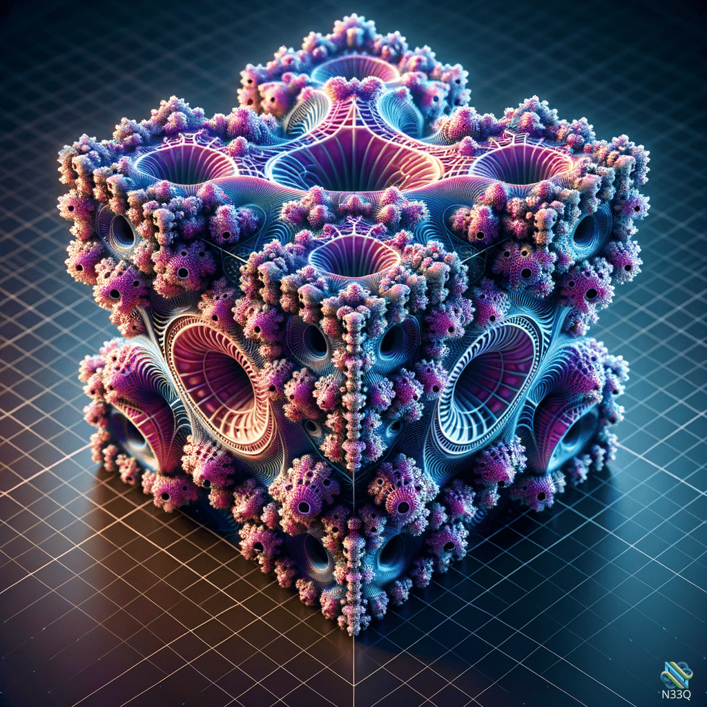 Intricate Neon Fractal Cube Structure
