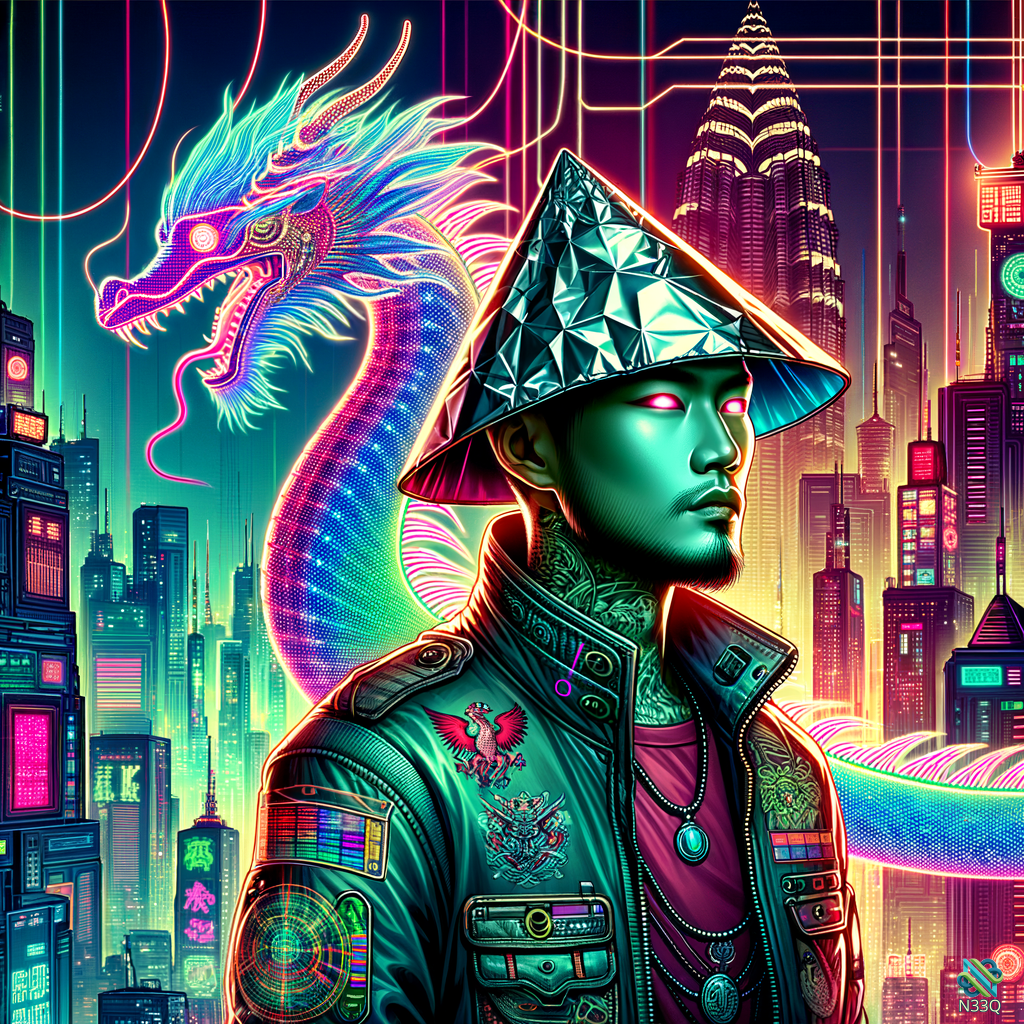 Cyberpunk Man with Neon Dragon in Futuristic City