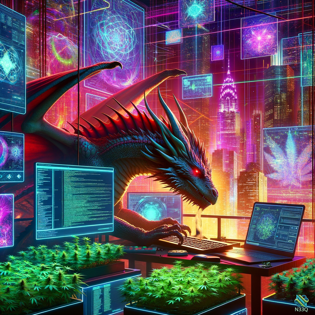 Cyberpunk Dragon Coding in Neon City