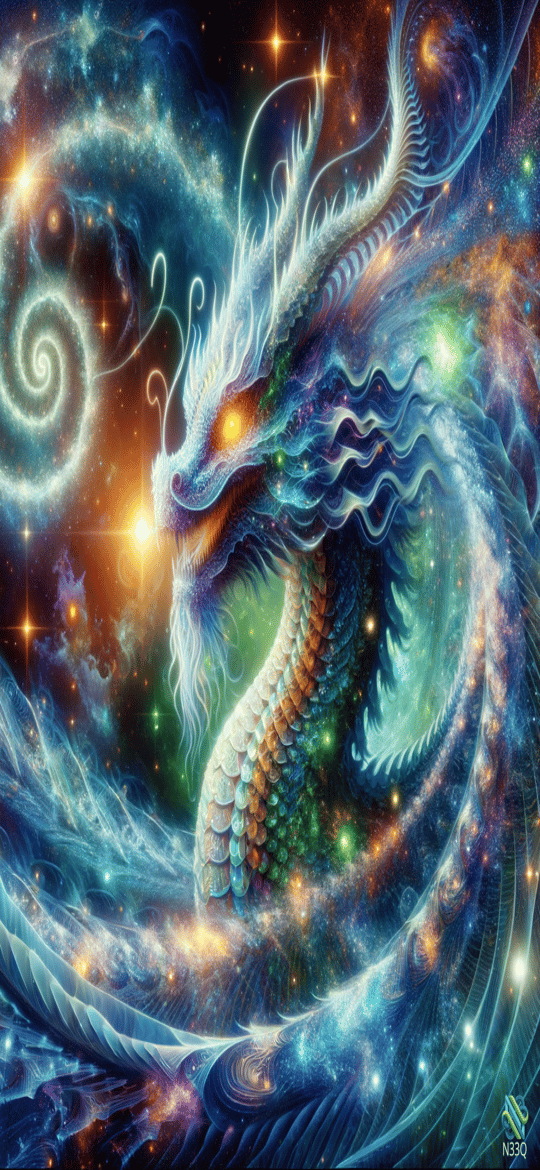 Majestic Dragon Amidst Swirling Cosmic Galaxies