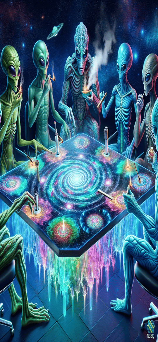 Aliens Smoking Around Cosmic Poker Table