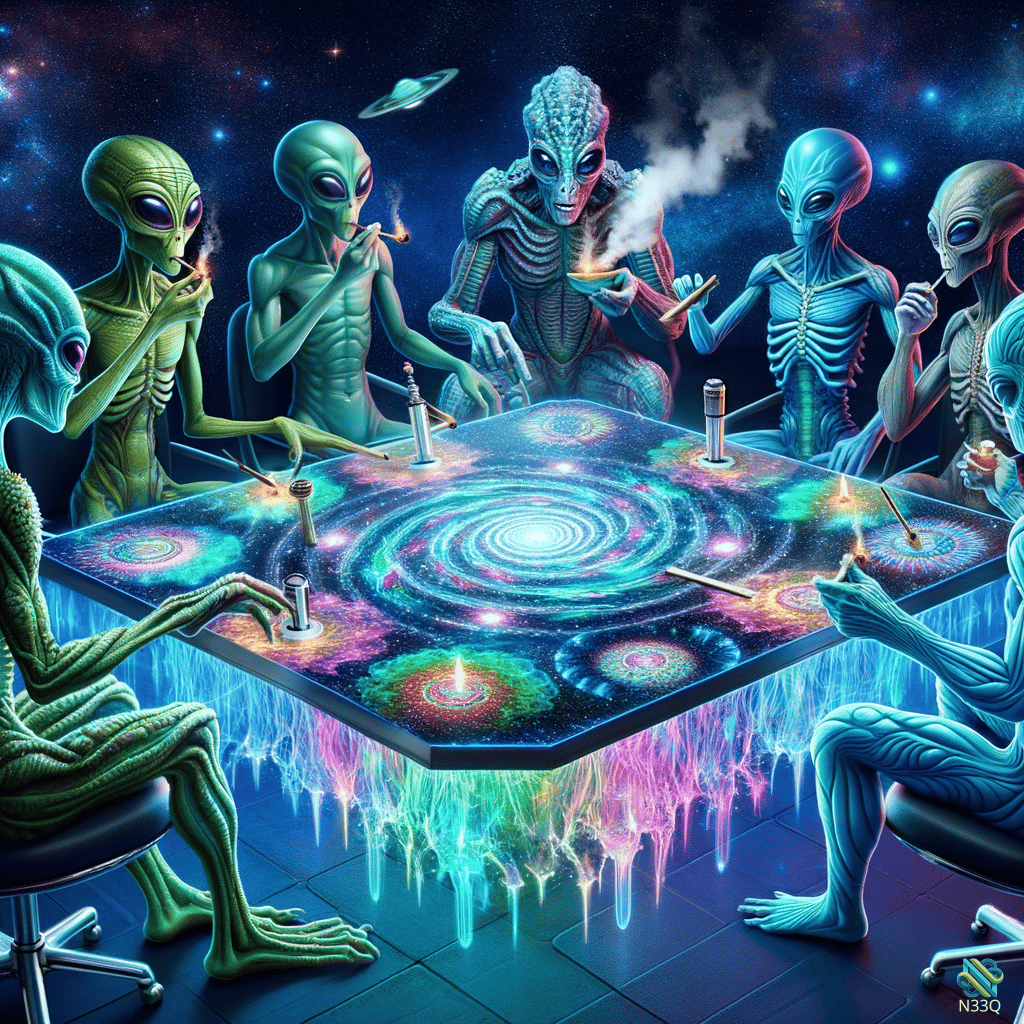 Aliens Smoking Around Cosmic Poker Table