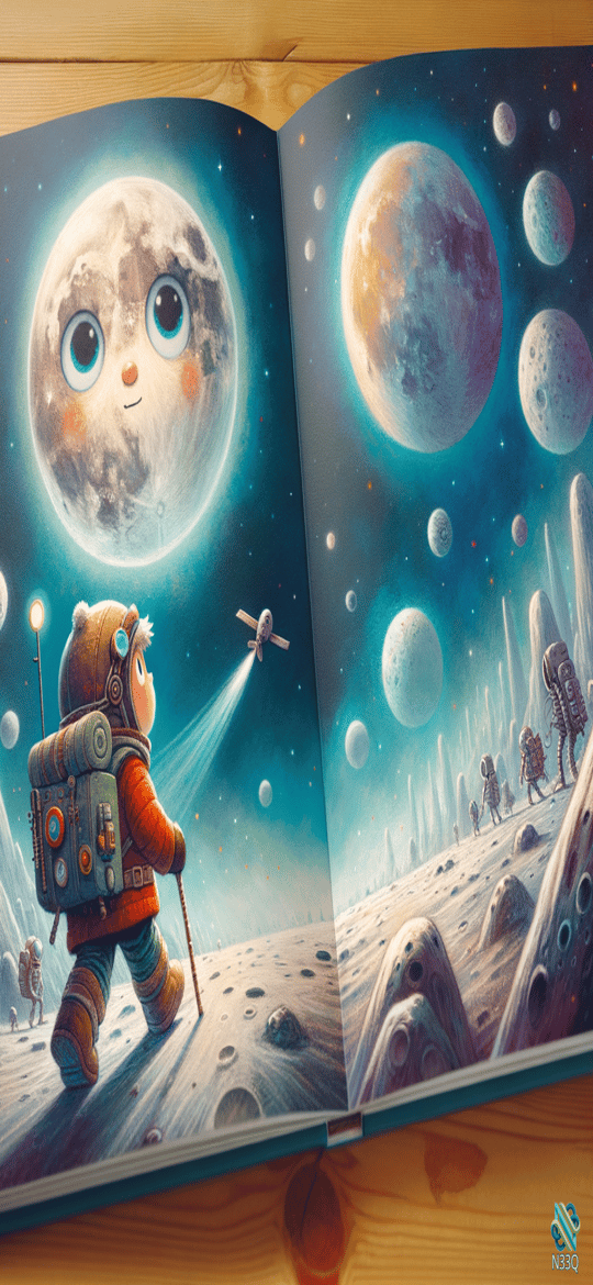 Child Astronaut on Cartoon Moon