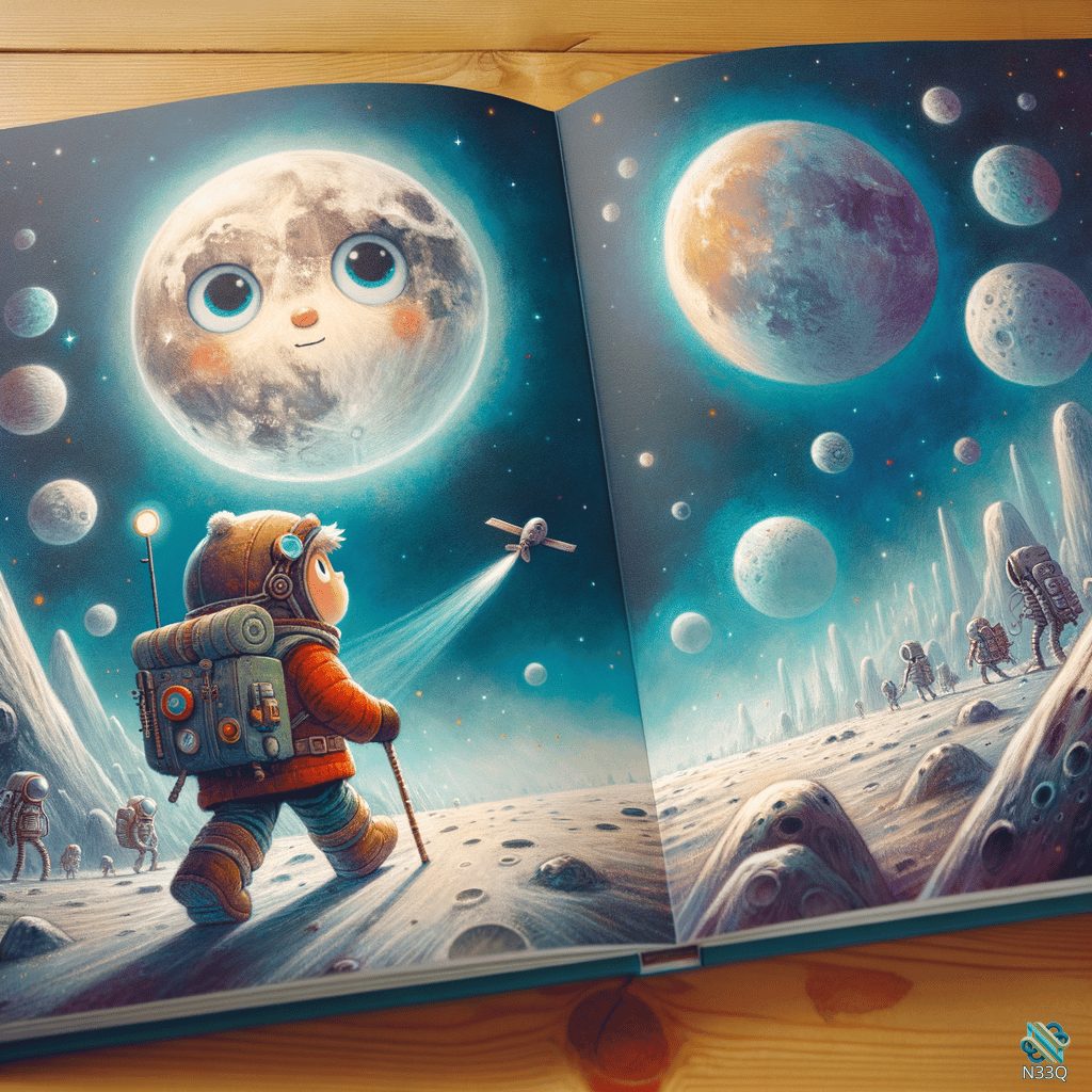 Child Astronaut on Cartoon Moon