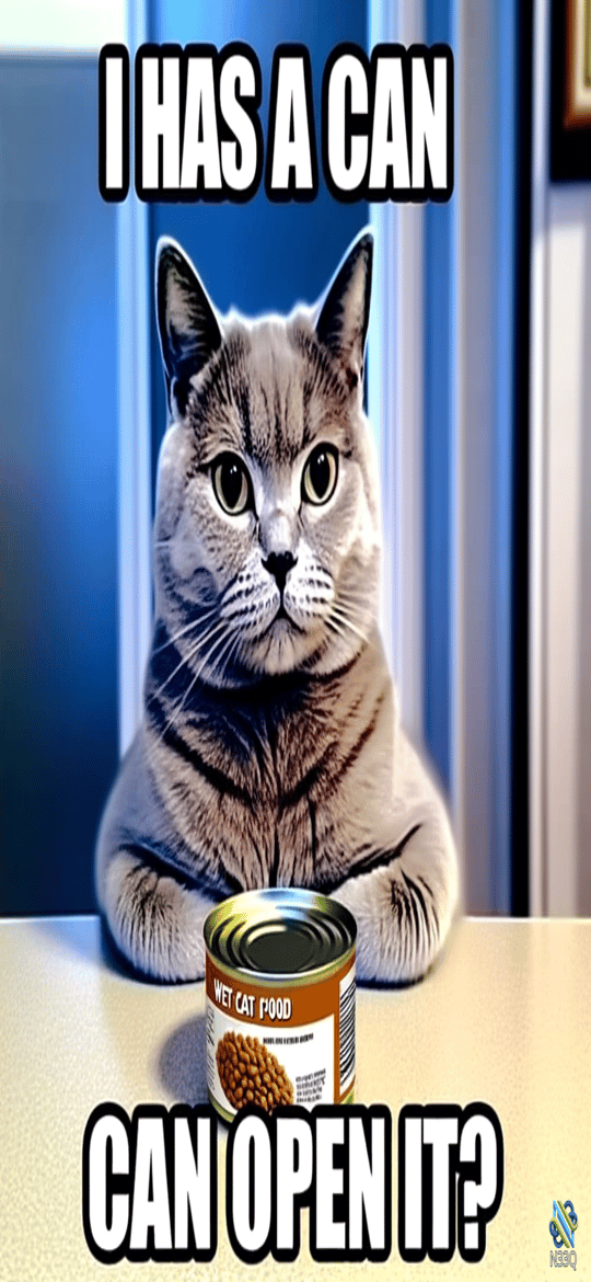 Gray Cat Wants Food Can Opened
