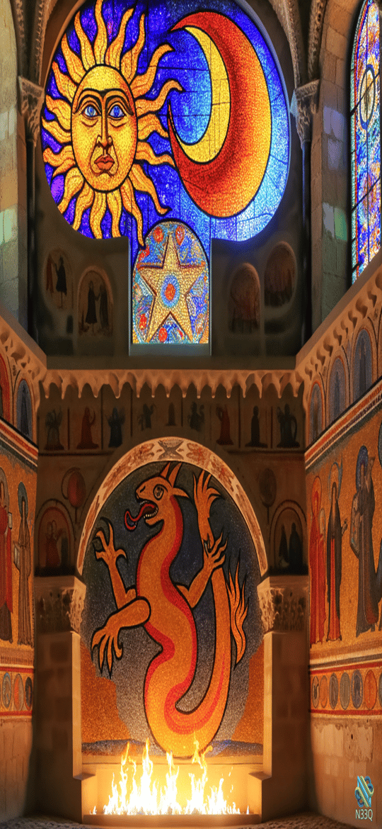 Dragon Mosaic Under Sun and Moon Window