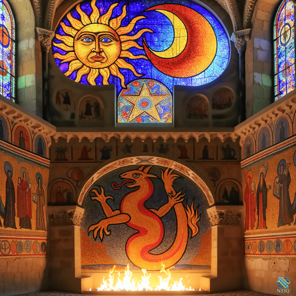 Dragon Mosaic Under Sun and Moon Window