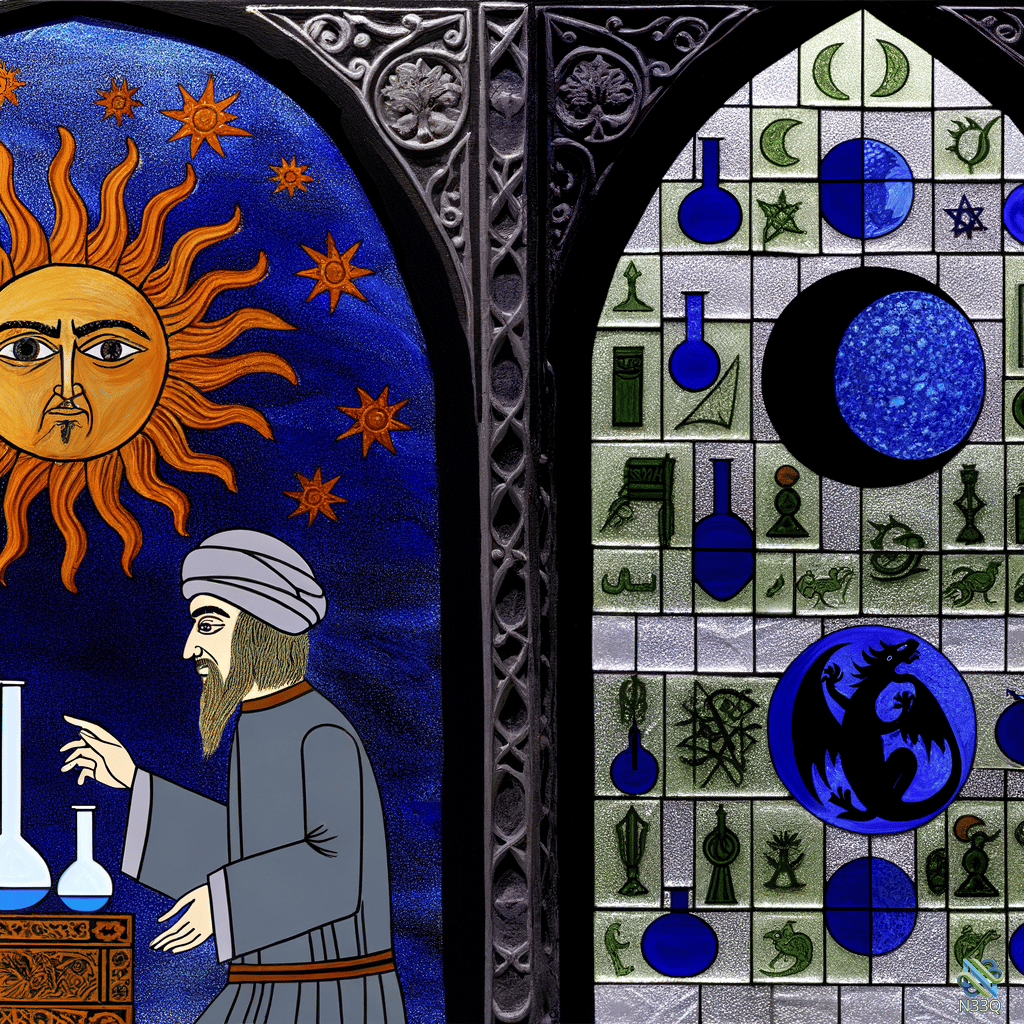 Alchemist Observing Sun in Stained Glass